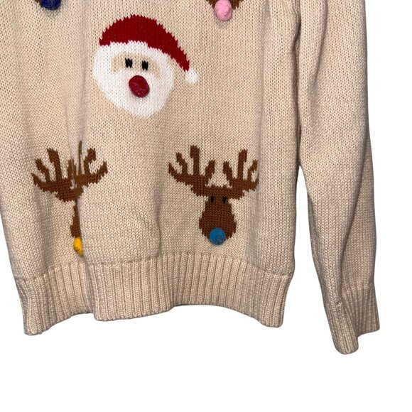 Holiday Time Beige Reindeer & Santa Knit Sweater 5T - Picture 4 of 7